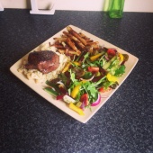 Fillet steak, sautéed cabbage and syn free chips and salad
